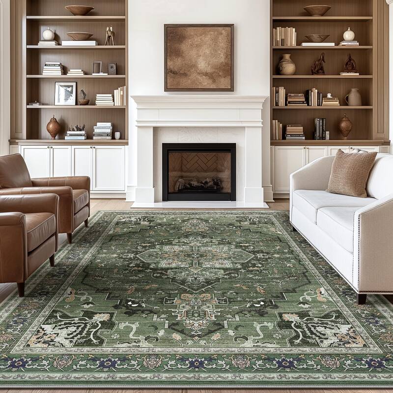 Mcow Retro Floral Medallion Low Pile Lightweight Non Slip Area Rug - 8'X10'