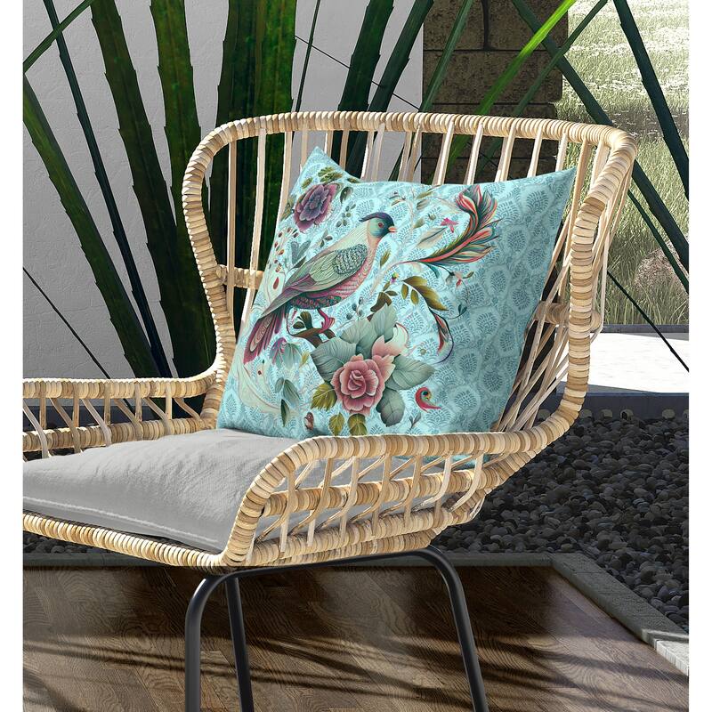Songbird Rose Radiance Indoor/Outdoor Reversible Throw Pillow Blue