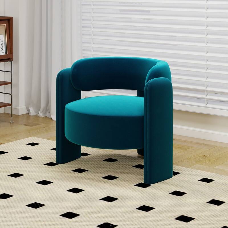 Velvet Upholstered Modern 3-leg Barrel Accent Chair