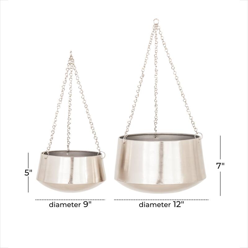 Metal Indoor Outdoor Hanging Dome Indoor Outdoor Wall Planter with Chain - Set of 2 Silver, Gold, Black - Roche River Decor