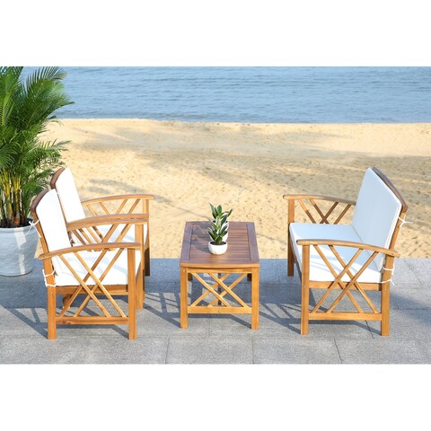SAFAVIEH Outdoor Fontana 4-piece Acacia Wood Patio Conversation Set