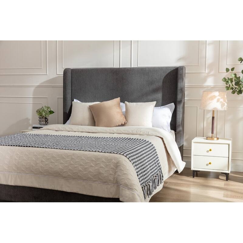 Queen Size Elegant Upholstered Bed with Wingback Headboard,No Box Spring Needed and Easy Assembly