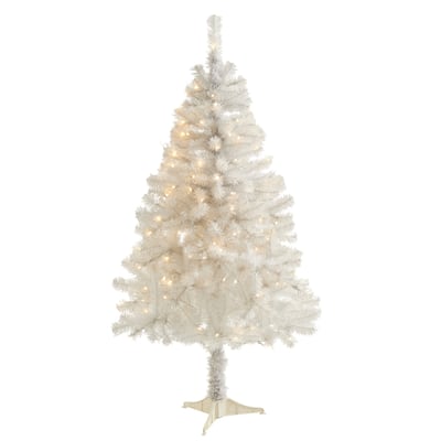4ft. White Artificial Christmas Tree with 100 Clear LED Lights - Compact Festive Holiday X-Mas Tree