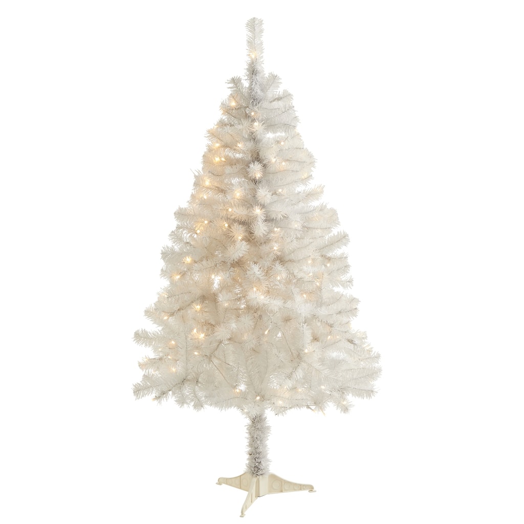 Snowy White Christmas Tree - 5ft Pre-Lit Holiday Tree with Bendable Branches & Clear Lights - 60