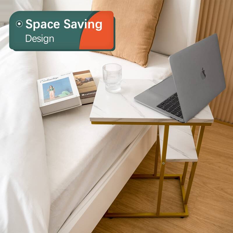 C Table End Table Set of 2,Side Table Living Room,C Shaped Side Table,Couch Tables That Slide Under Couch Table with Metal Frame