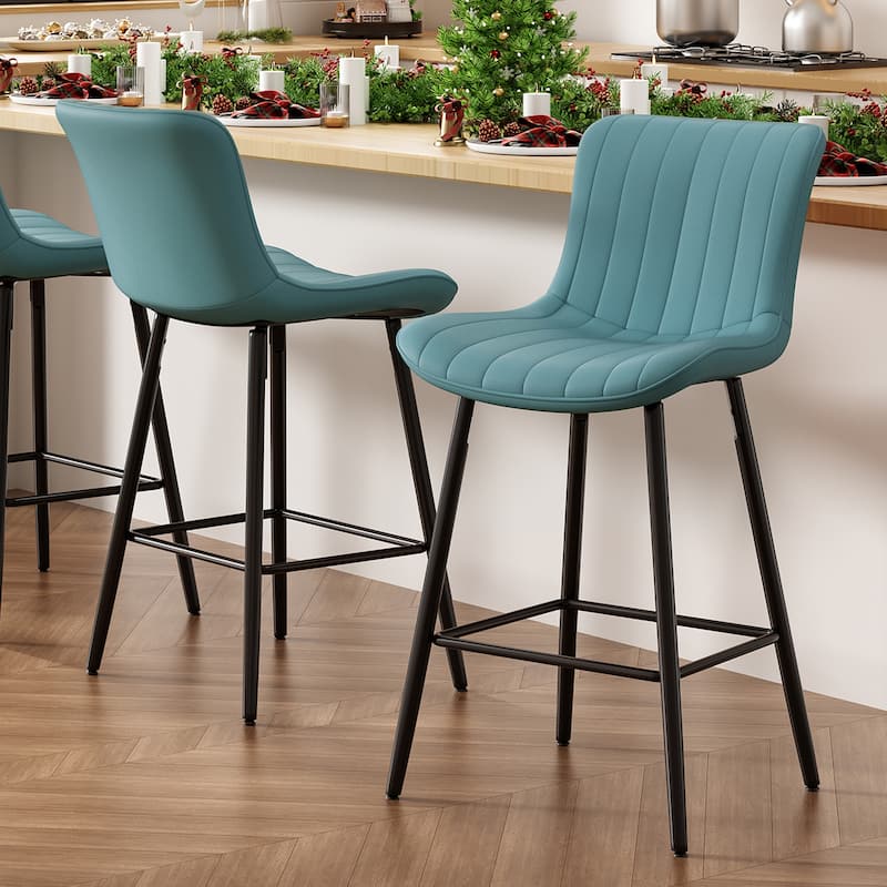 Set of 2 26 Inch Modern Faux Leather Barstools