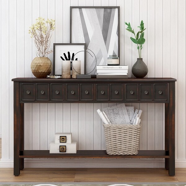 Parrot Uncle Black Wooden 4-drawer Long Entryway Console Tables - On Sale - Overstock - 29903127