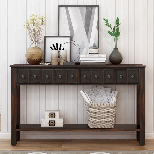 Rustic farmhouse console table solid wood 2025 shelf sofa accent entryway hall gray