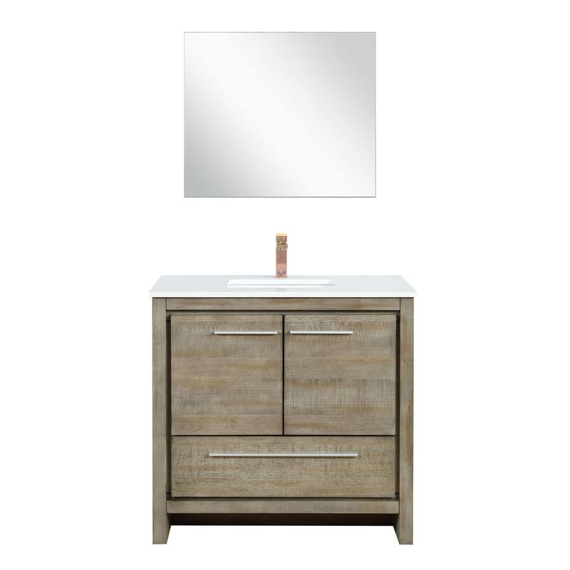 Lafarre Bath Vanity with Cultured Marble Top, Sink, Mirror and Rose Gold Faucet