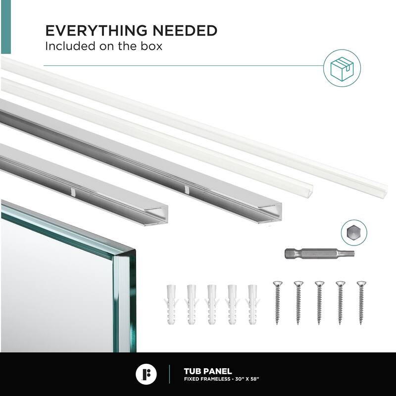 Frameless Fixed Tub Clear Tempered Shower Glass Panel