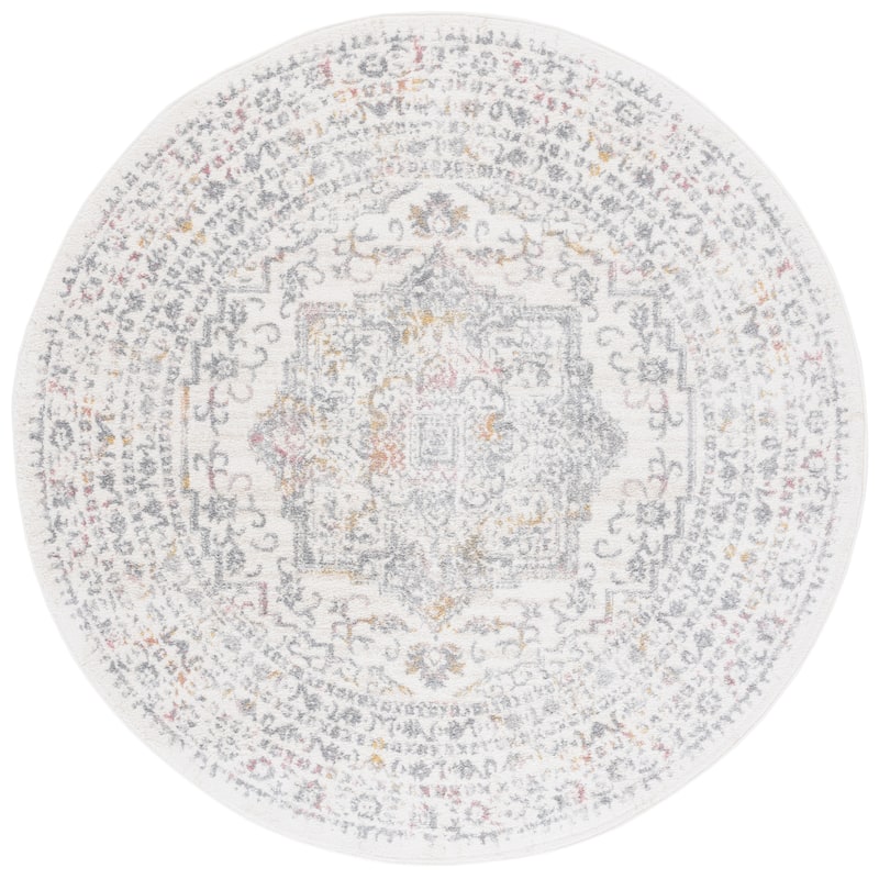 SAFAVIEH Layla Deana Shabby Chic Farmhouse Rug - 6'7" Round - Ivory Grey/Pink