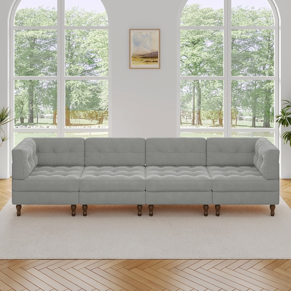UIXE 4-Piece Corduroy Upholstered Modular Sectional Sofa for Living Room