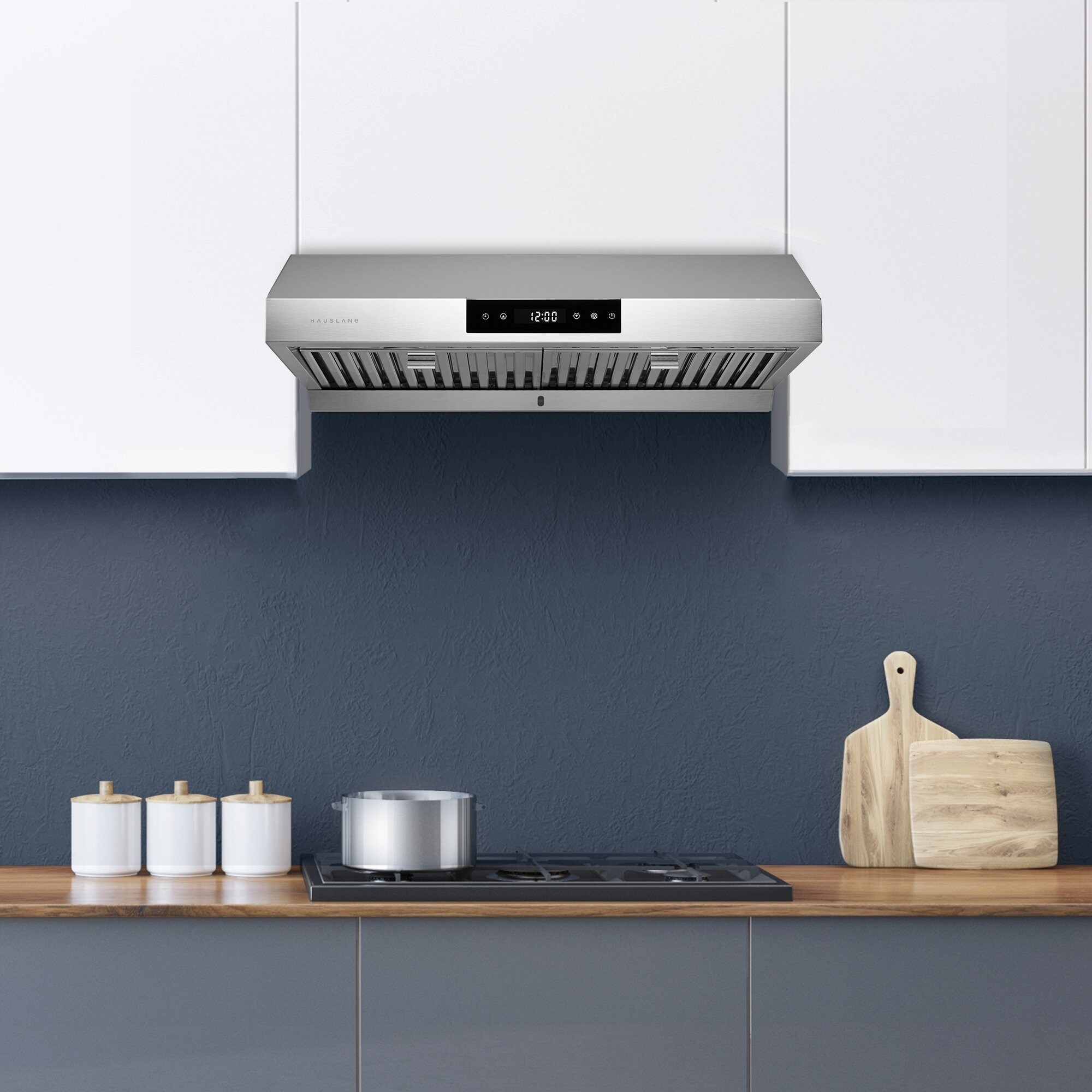 Hauslane PS18 Under Cabinet Range Hood LED Baffle Filters 3 Way Venting Available in Different Colors