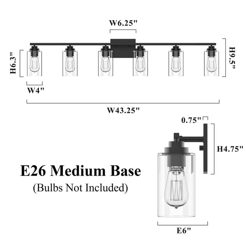 KAWOTI 6-Light Bathroom Vanity Light with Clear Glass Shade