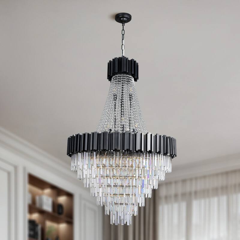 KAYLA Large Crystal Chandelier - 35.4"Modern 6-Tier 17-Light Chrome Ceiling Light, Luxury K9 Crystal