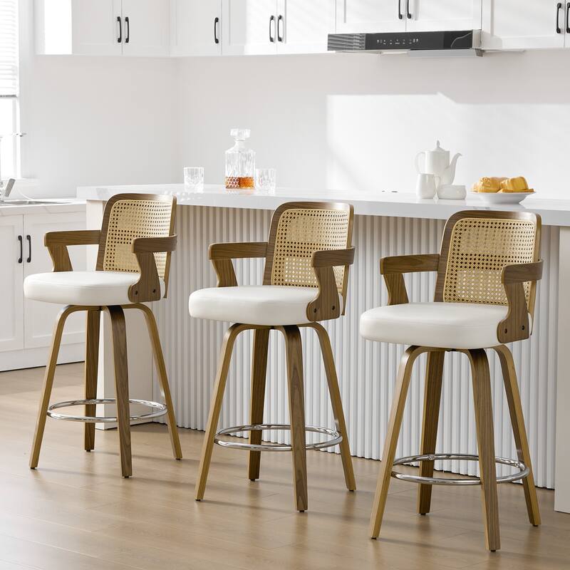Upholstered Wood Swivel Counter Height Barstool with Arms - 37.8"H x 18.7"W x 19.29"D
