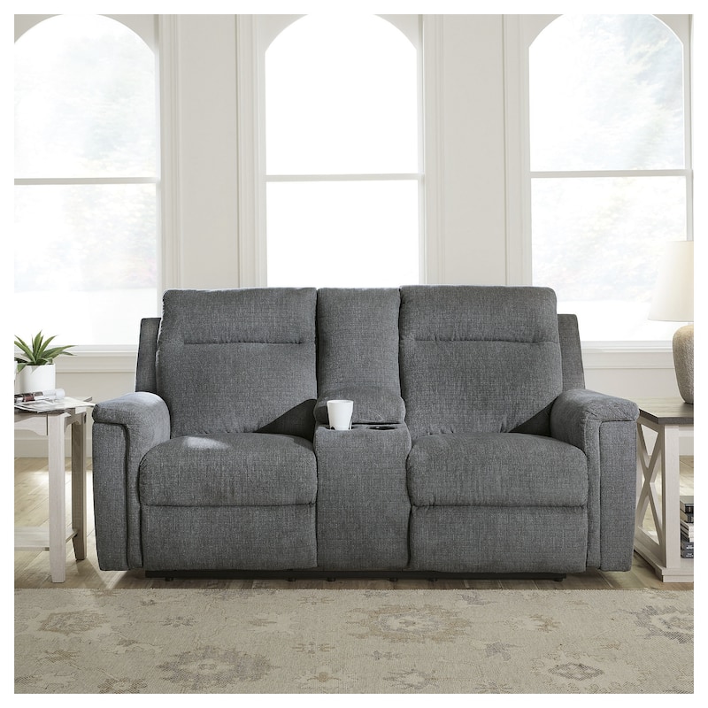 Signature Design by Ashley Barnsana Power Reclining Loveseat with Console - Gravel