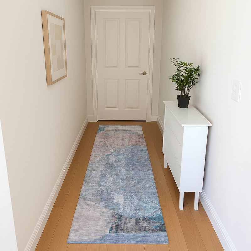 Premium Washable Super Soft Abstract Modern Mayfield Rug - Blue - 2'3" x 7'6"
