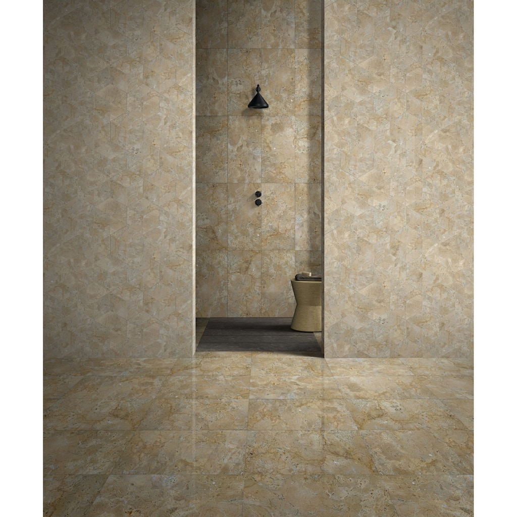 Roomfitters Hexagon Natural Marble Tile, Honed Stone for Wall and Floor, Genuine Marble, 12-Piece Box, Gold Yellow Beige