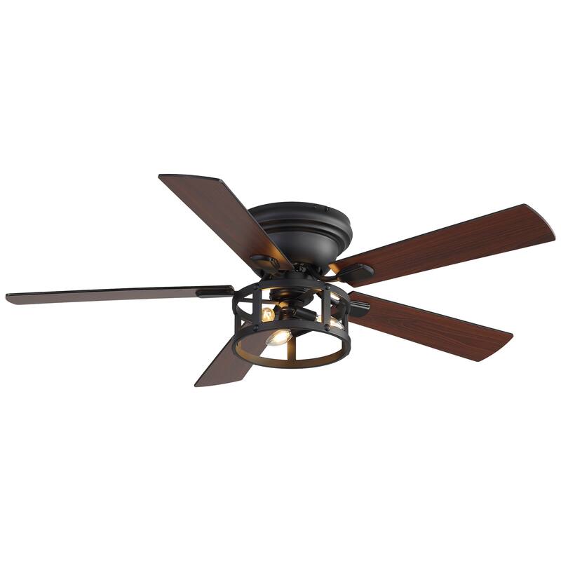 52-inch Flush Mount Caged Ceiling Fan with Light and Remote(5 Reversible Blades)