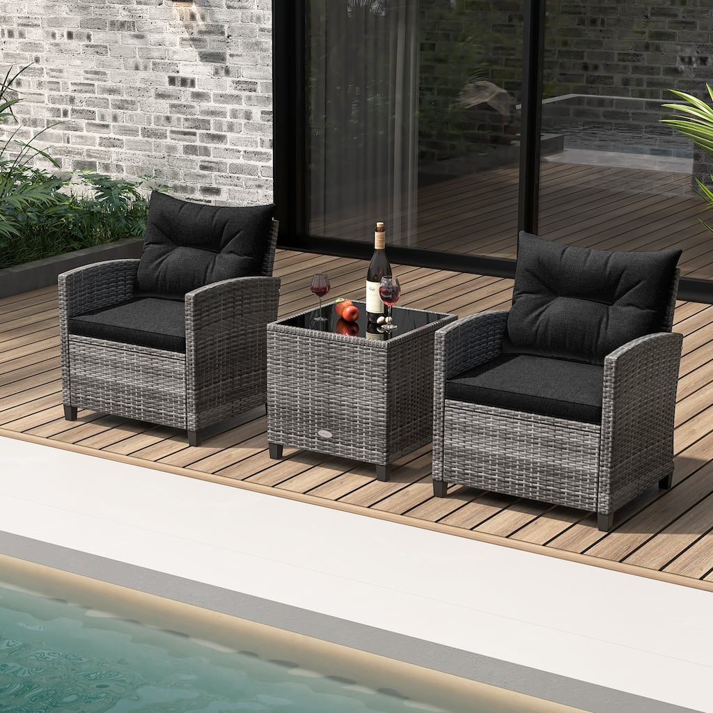 Gymax 3 PCS Patio Furniture Set Outdoor PE Rattan Chair & Table Set w/