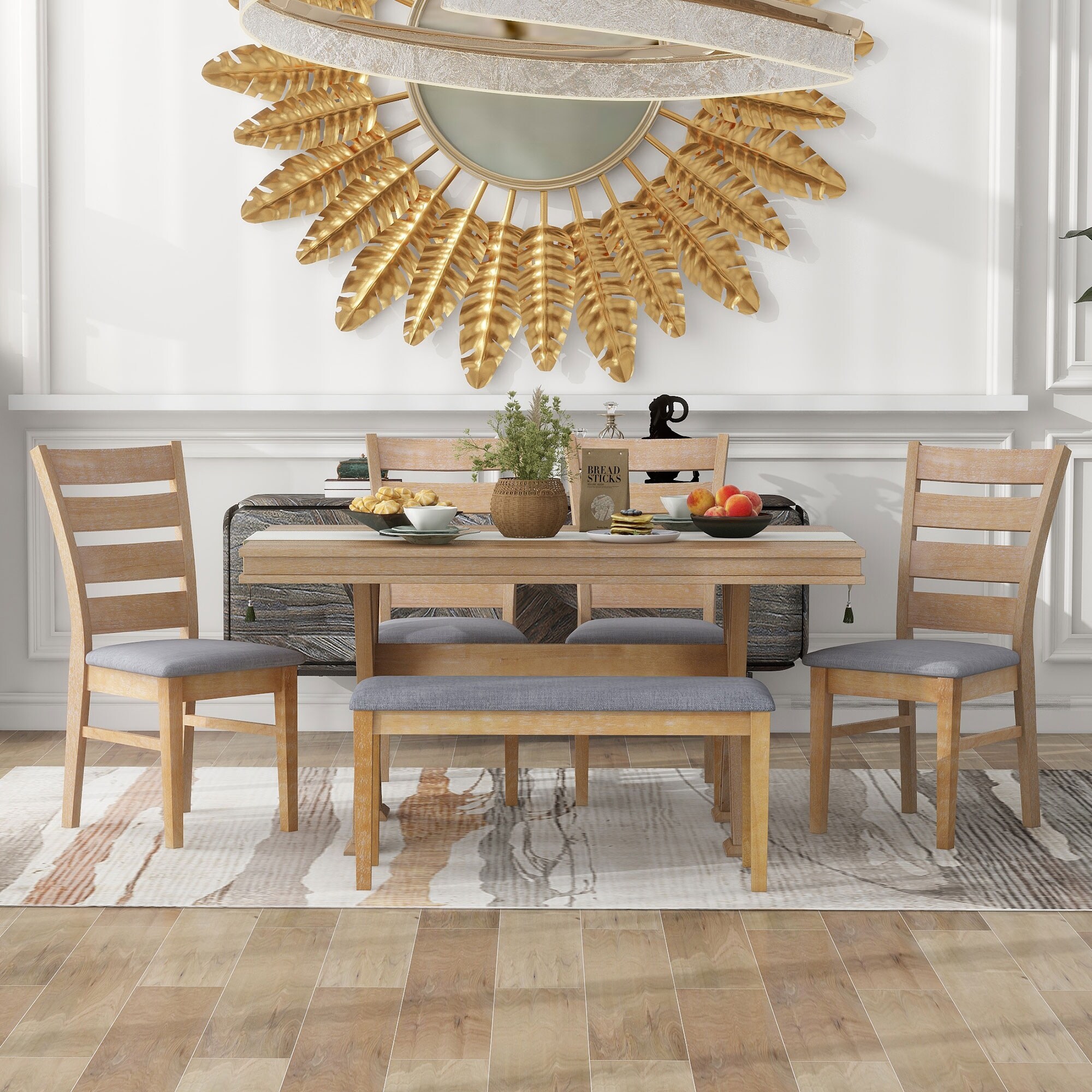 6 Piece Retro Dining Table Chairs Set with 4 Padded Chairs 1