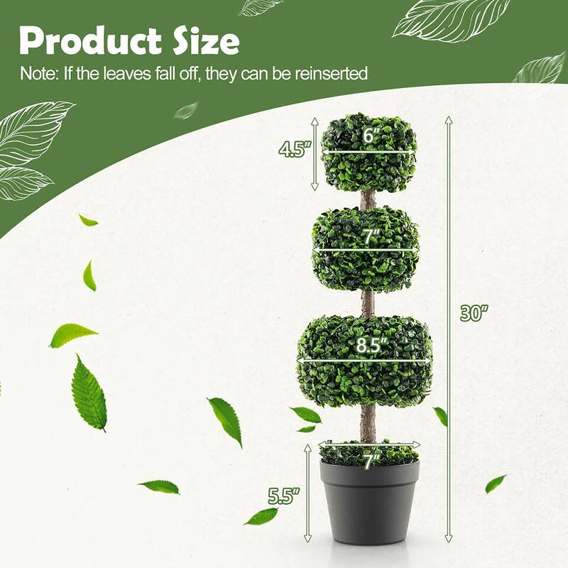 Gymax 2 PCS 35'' Artificial Boxwood Topiary Tree Faux Greenery Plant