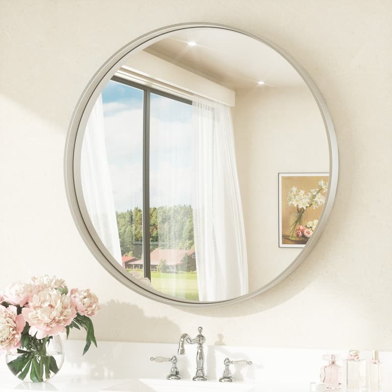 Keonjinn Round Framed Bathroom Wall Mirrors - 30x30 - Silver