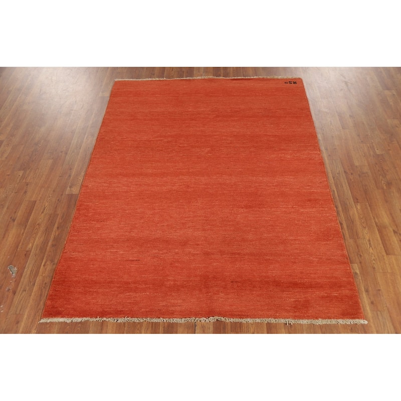 Modern Gabbeh Oriental Area Rug Hand-Knotted Contemporary Wool Carpet - 5'0" x 6'6"