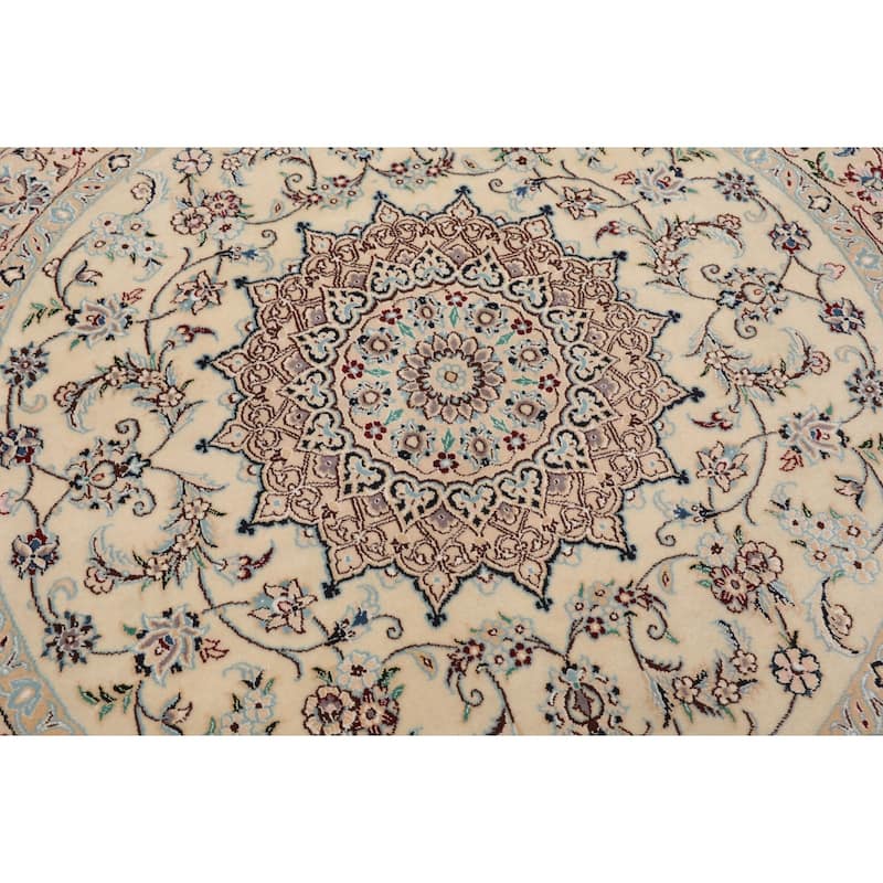 5x5 Round Hand Knotted Wool Ivory Nain Round Traditional 250 KPSI Rug - 5' x 5' -Round