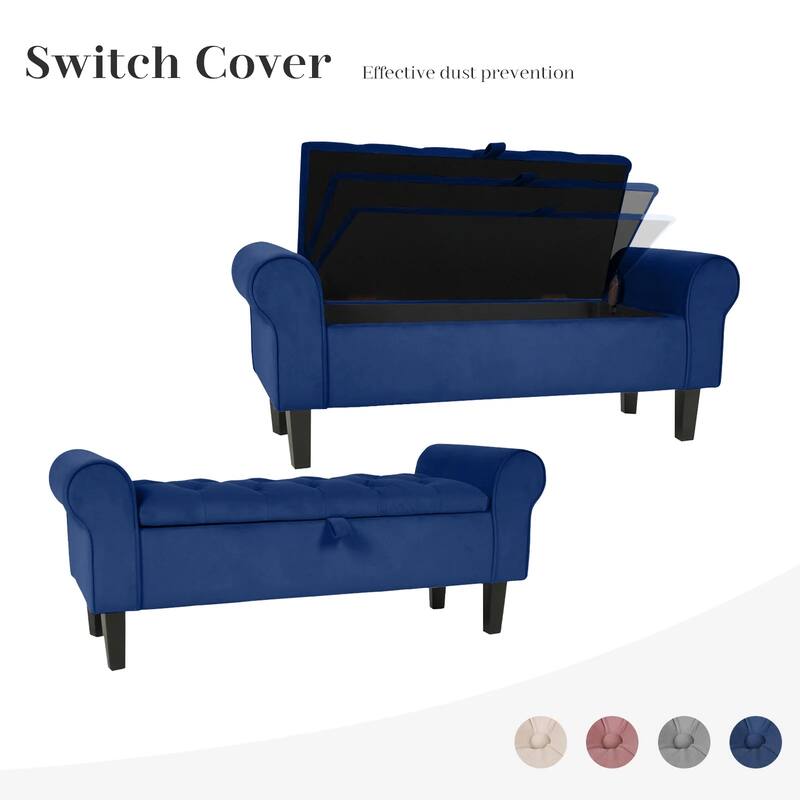 Velvet Storage Bench With Rubber Wood Legs for Bedroom