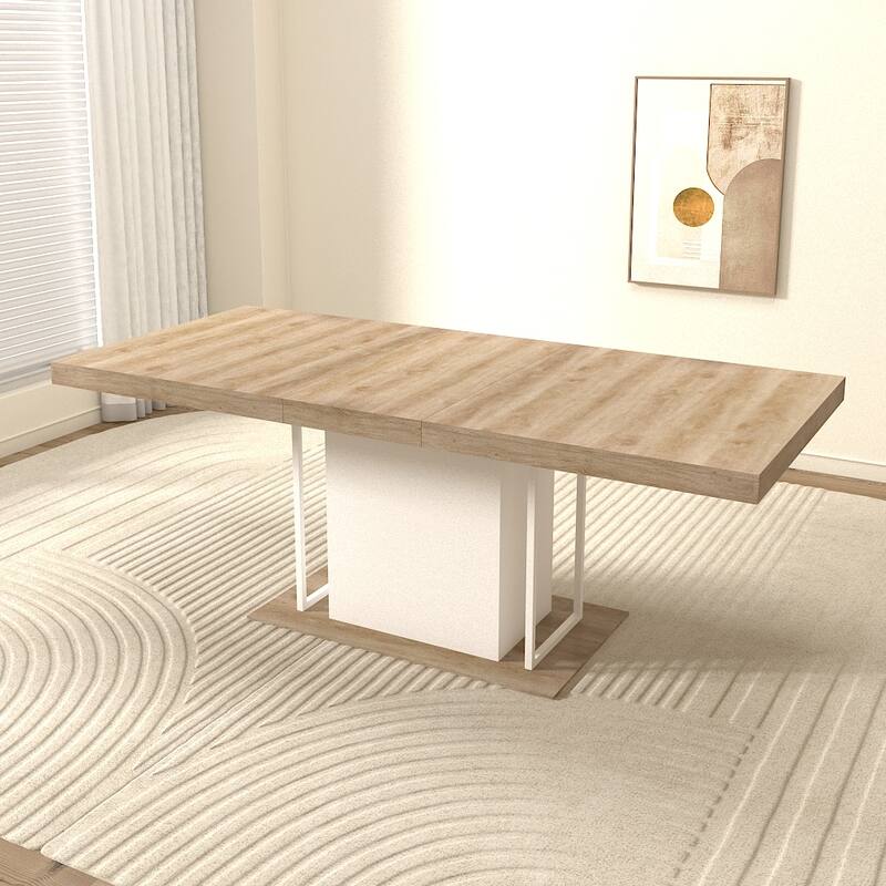 Rectangle Extendable Dining Table For 6-10 People Aged Effect Wood