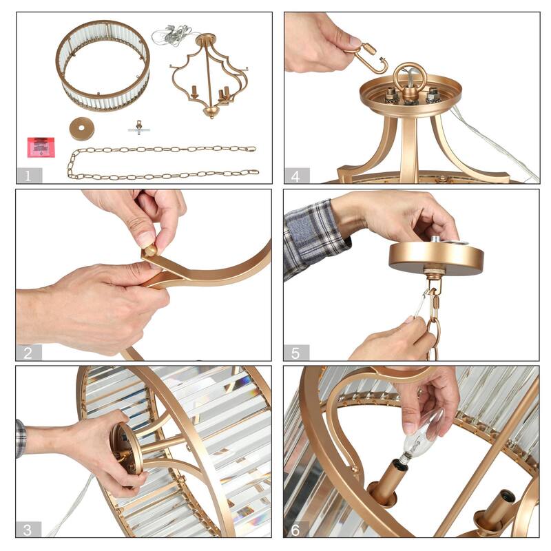 Modern Gold 3-Light Crystal Drum Chandelier for Dining Room Bedroom - D 18" x H 18.5"