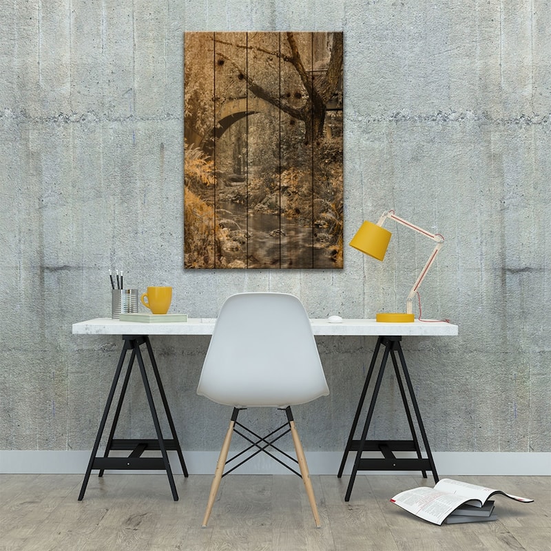 Flowing Under The Bridge Print On Wood by Don Schwartz - Multi-Color