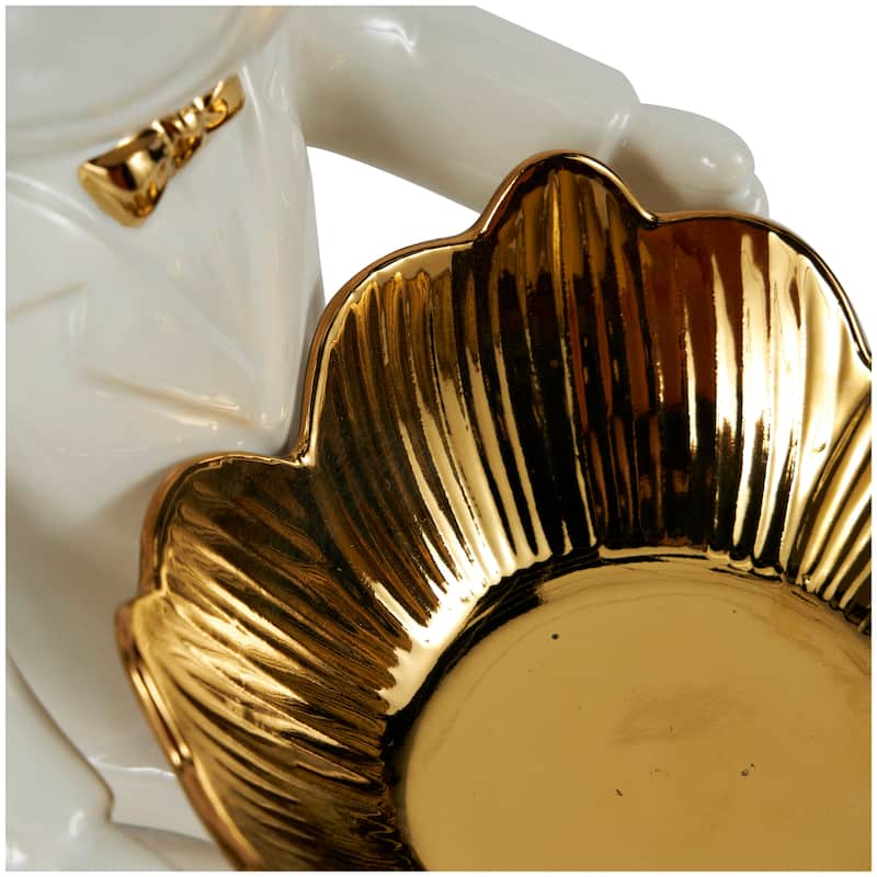 Black or White Ceramic Bulldog Sculpture with Gold Accents