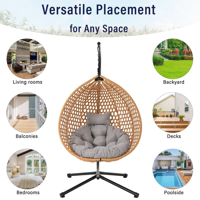 Sturdy Hammock Chair with Stand, Rattan Hanging Egg Chair with Soft Removable Cushion Swing Chairs for Balcony