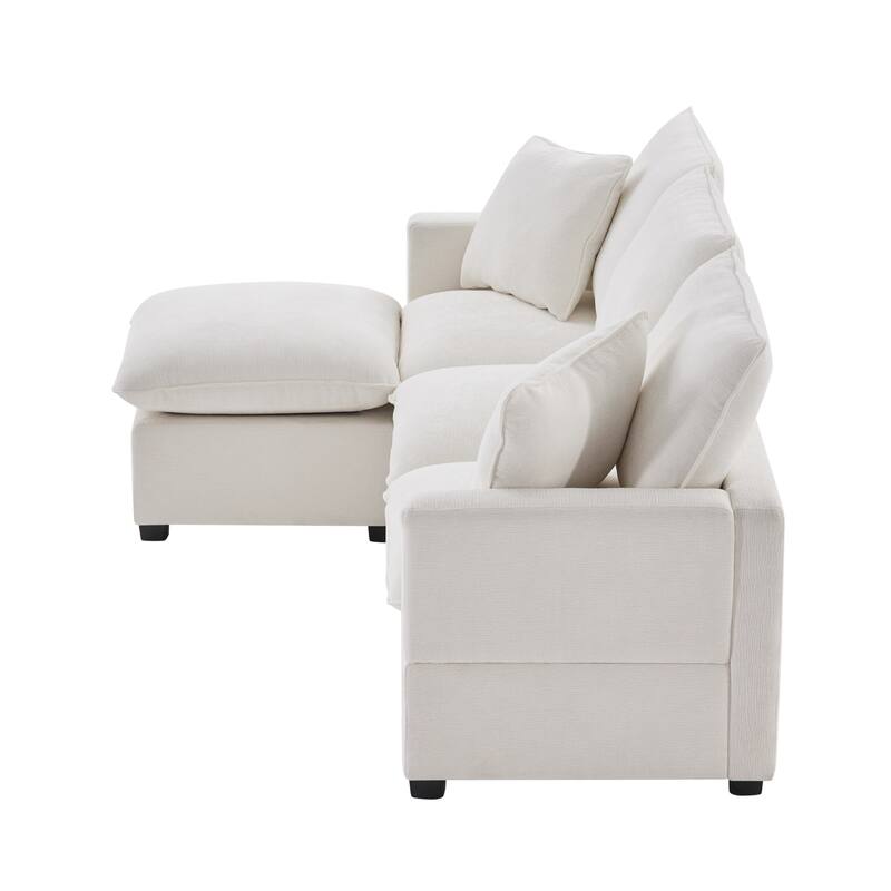84" Modular Sofa Set with Ottoman & 2 Pillows, Free Combination 4 Seats L-Shape Chenille Sectional Sofa for Livingroom Apartment
