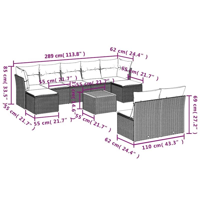 vidaXL Garden Sofa Set Black, Cream White - 21.7 x 21.7 x 14.6