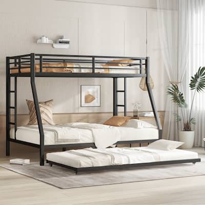 Metal Bunk Bed with Twin Size Trundle – Black Finish, Space-saving Design for Kids/Teens, Sturdy Frame, Easy Assembly