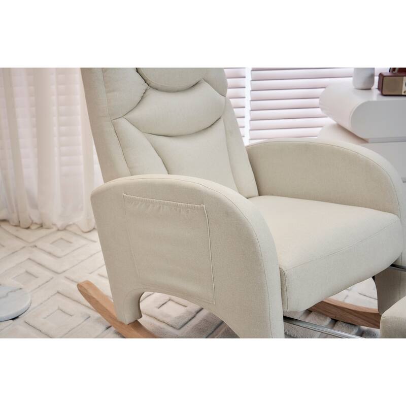 Comfortable Rocking Chair with Adjustable Footrest and Spacious Seat, Perfect for Relaxing and Unwinding.