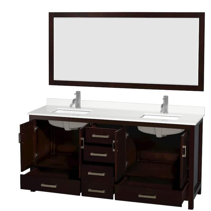 Sheffield 72-inch Double Vanity, Single Hole Quartz Top,70-inch Mirror