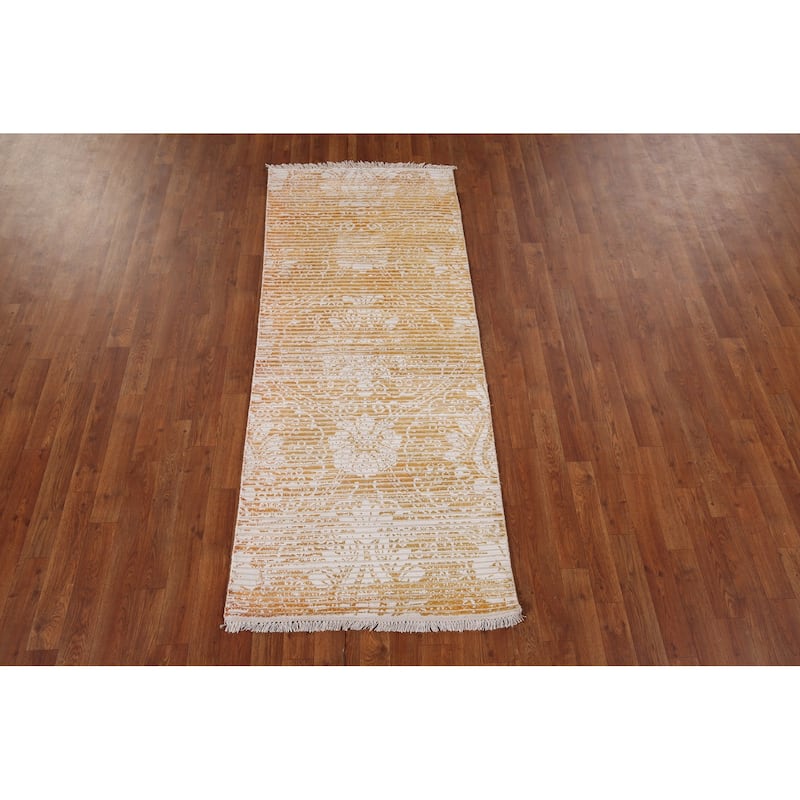 Gold Abstract Oriental Modern Accent Rug Handmade Wool Carpet - 2'7" x 6'3"