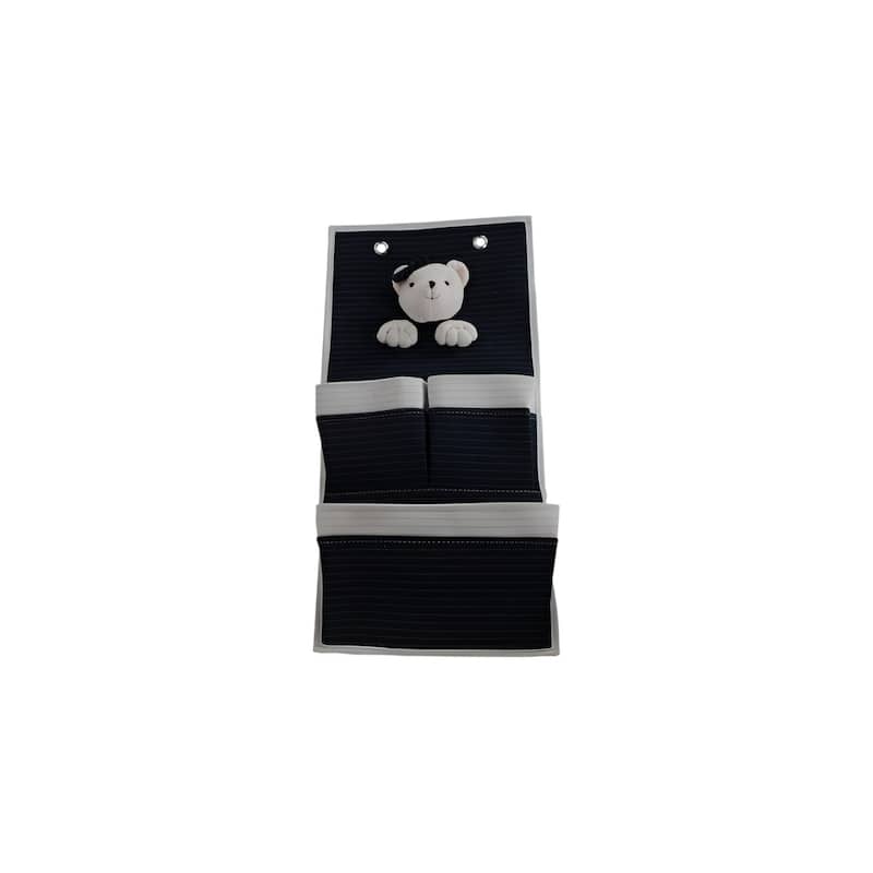HomeRoots Set of Two Black And White Teddy Bear Three Pocket Fabric Wall Hanger