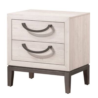 Beige/Brown 2 Drawer 16 in. W Nightstand with Sturdy Hardware and Ample Storage