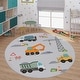 preview thumbnail 7 of 6, Kids Rug for Nursery Construction Site Play Mat Cranes Trucks in Grey 5'3" Round