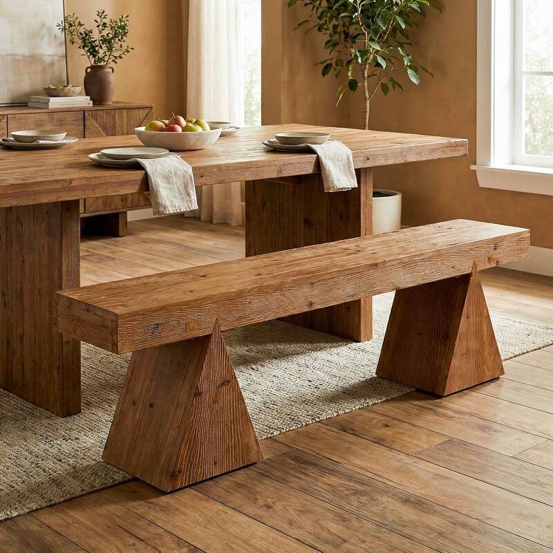 Solid Wood Bench, 63" Dining Bench, Entryway Benches for Dining Room, Bedroom, Hallway, Kitchen