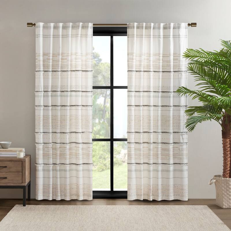 INK+IVY Nea Natural Cotton Printed Window Panel with tassel trim and Lining