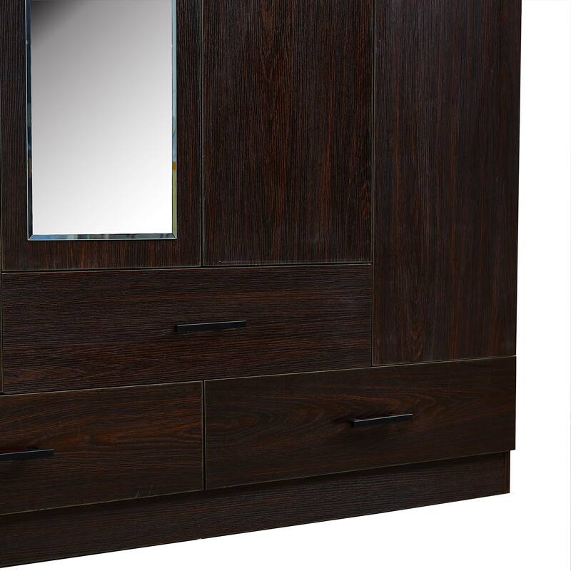 Wood Wardrobe Armoire Storage Cabinet: 4 Door 3 Drawers Closet Wardrobe with Shelves