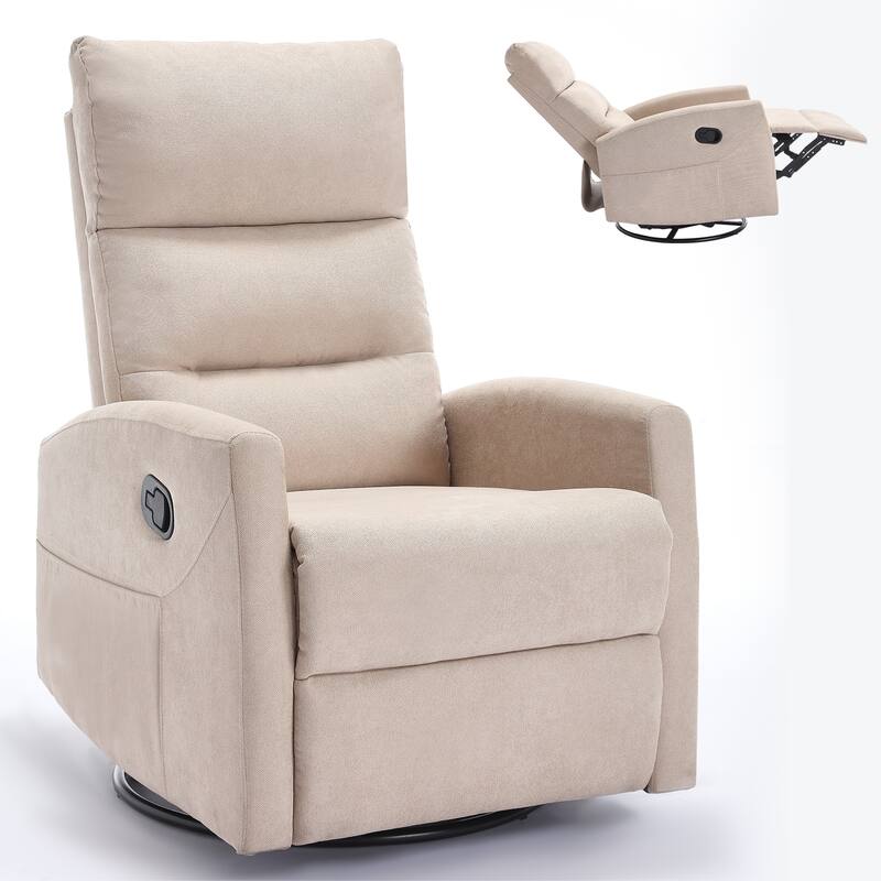 Manual Recliner Chair with Rocker and Swivel - Beige