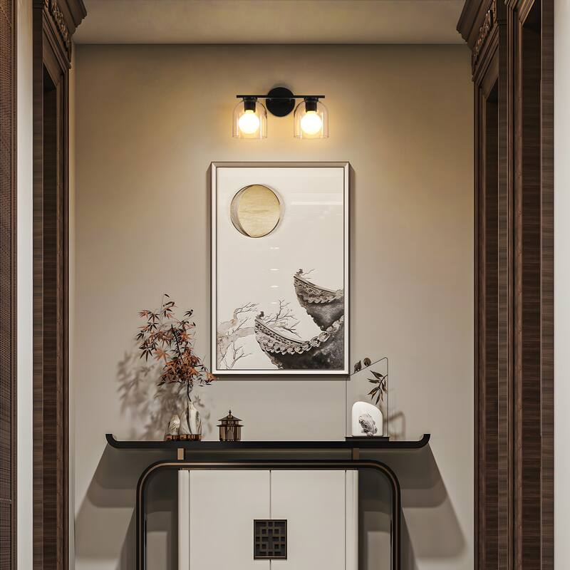 2/3/4-Light Dimmable Bathroom Vanity Light with Glass Shade - Matte Black